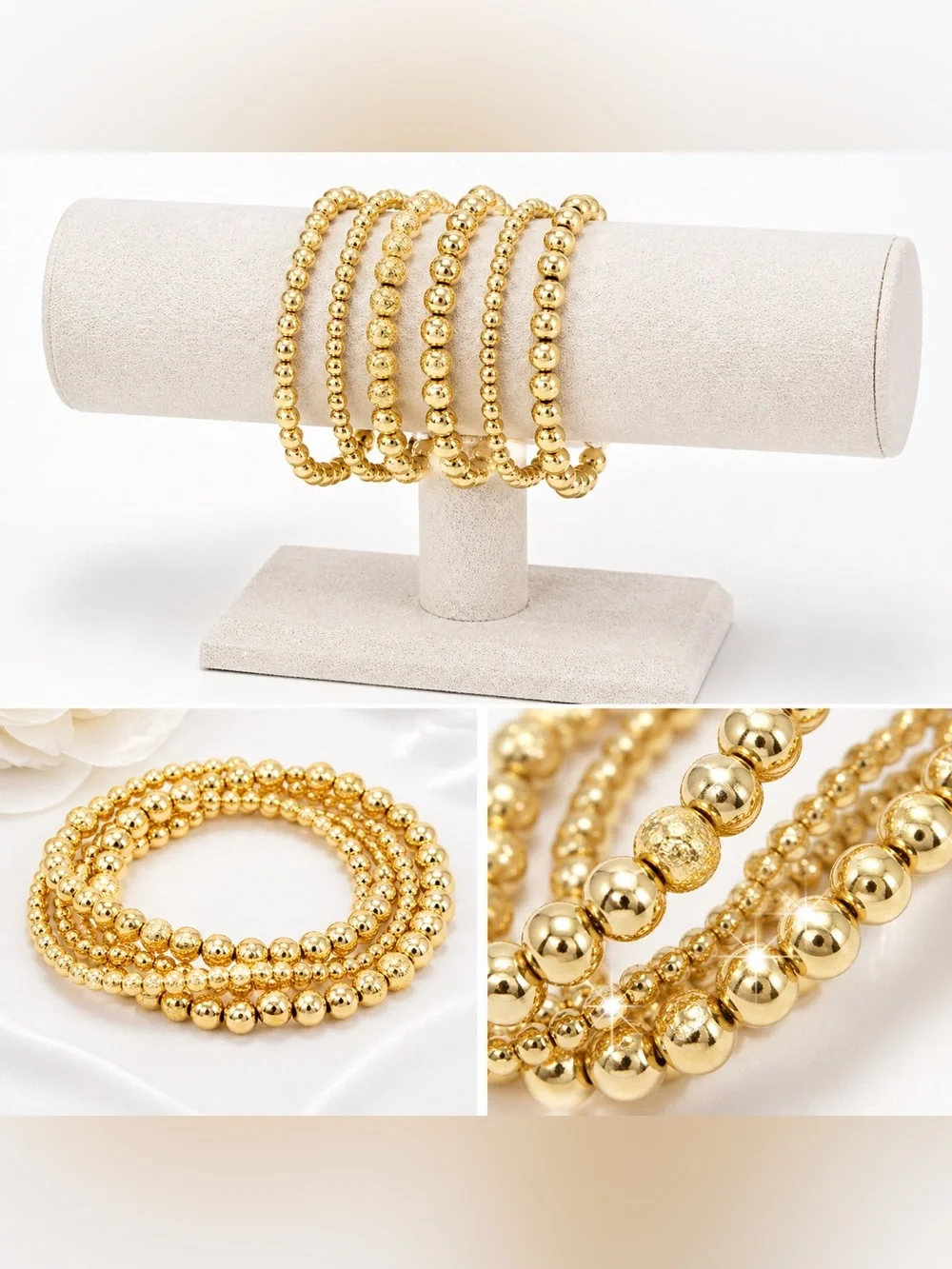 Set of 5 stretch gold bead bracelets